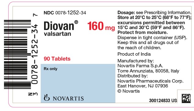 PRINCIPAL DISPLAY PANEL
								NDC 0078-1252-34
								Diovan®
								valsartan
								160 mg
								90 Tablets
								Rx only		
								NOVARTIS