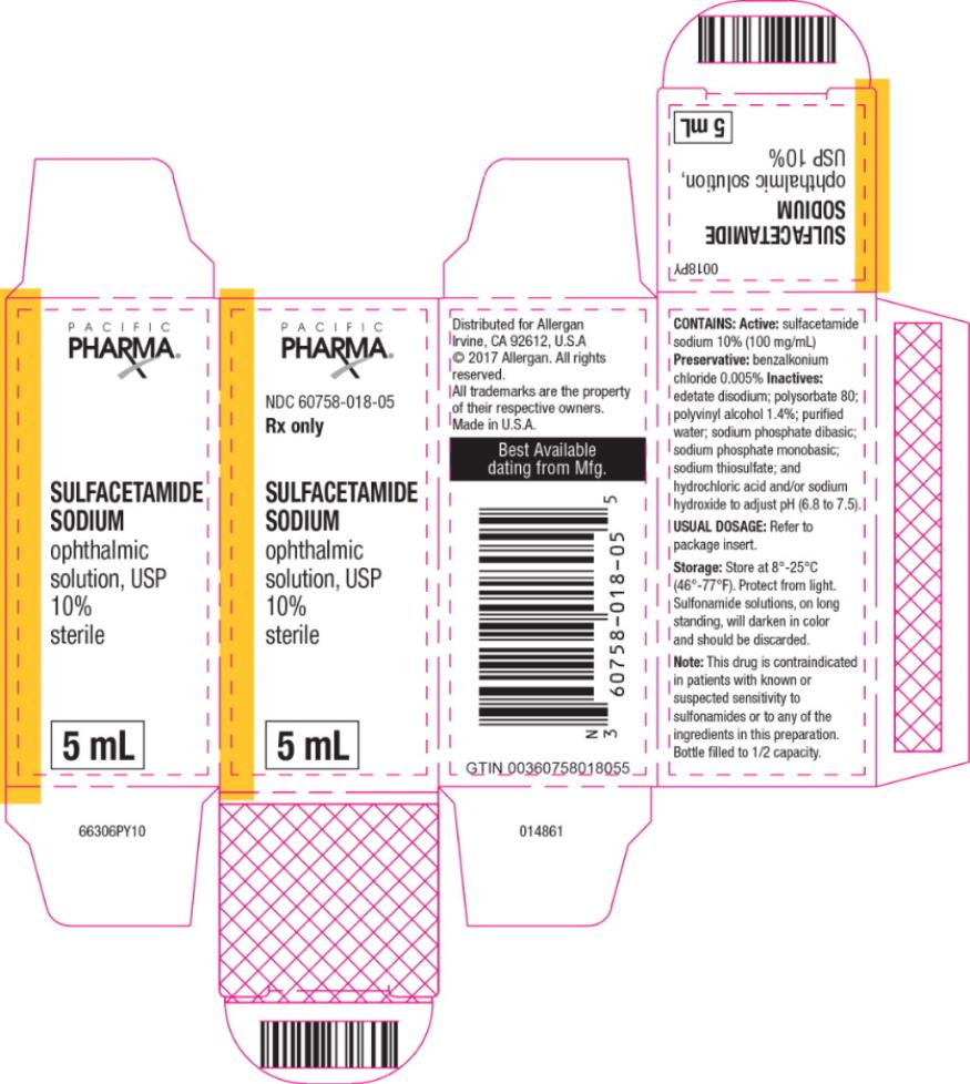 PRINCIPAL DISPLAY PANEL
NDC 60758-018-05
Rx Only
SULFACETAMIDE
SODIUM
Ophthalmic
solution, 
USP 
10%
Sterile
