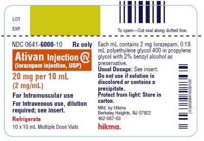 Ativan Injection (lorazepam injection, USP) CIV 20 mg/10 mL (2 mg/mL) 10 x 10 mL Multiple Dose Vials