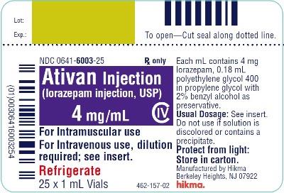 Ativan Injection (lorazepam injection, USP) CIV 4 mg/mL 25 x 1 mL Vials