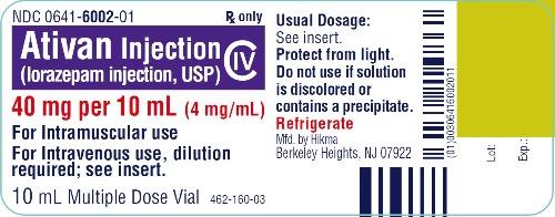 Ativan Injection (lorazepam injection, USP) CIV 40 mg/10 mL (4 mg/mL) 10 mL Multiple Dose Vial