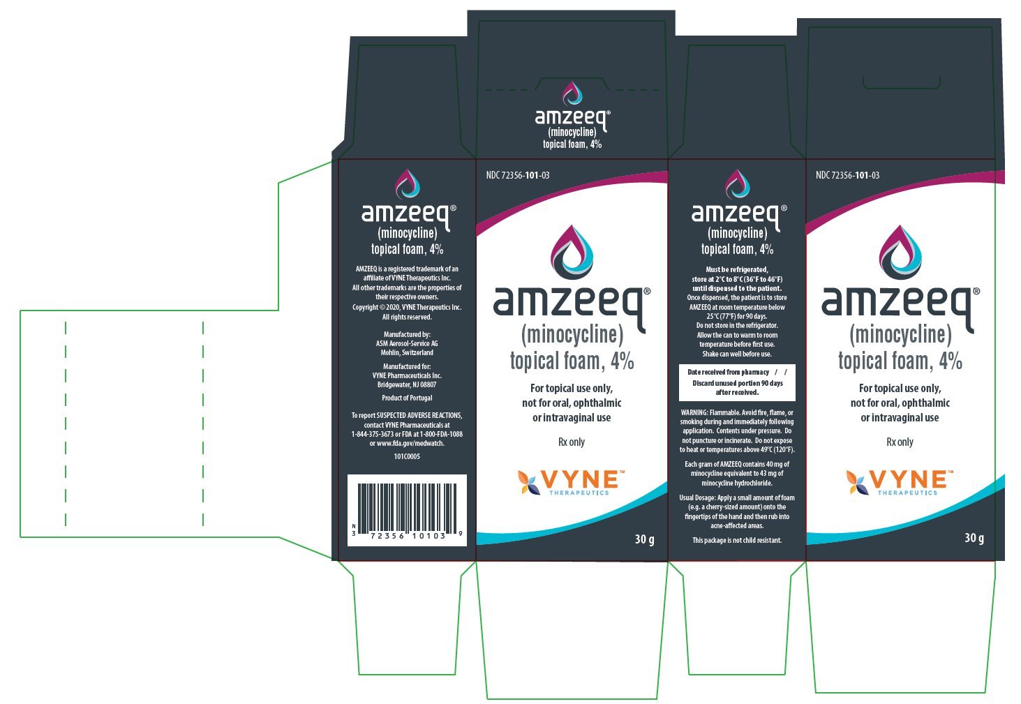 Amzeeq (minocycline) topical foam, 4% carton label