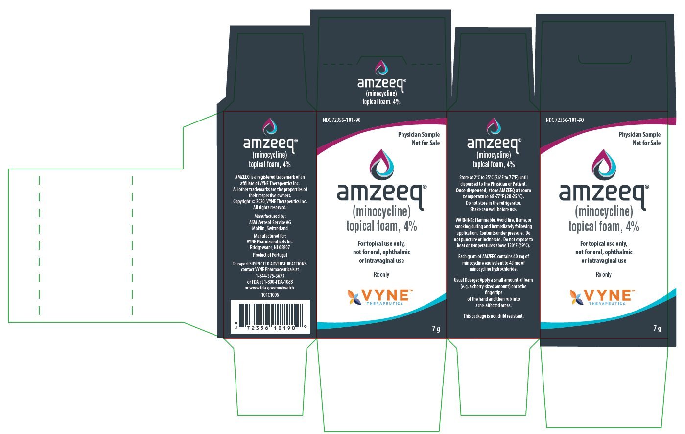 Amzeeq (minocycline) topical foam, 4% physycian sample carton label