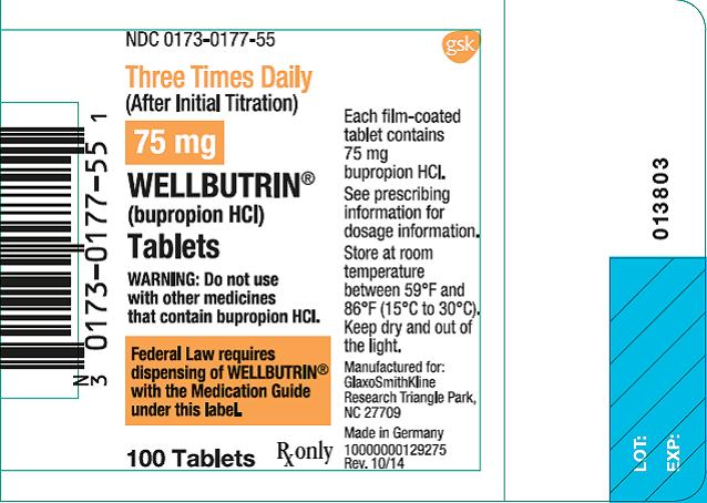 Wellbutrin 75mg 100 count label