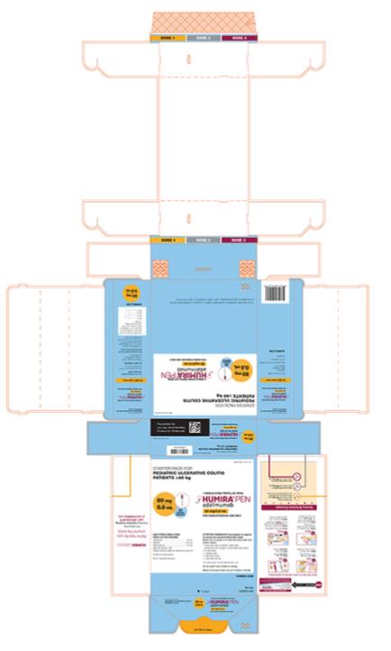 NDC 0074-0124-04
STARTER PACK FOR
PEDIATRIC ULCERATIVE COLITIS
PATIENTS ≥ 40 kg
80 mg/0.8 mL
29 GAUGE NEEDLE
4 SINGLE-DOSE PREFILLED PENS
HUMIRA® PEN
adalimumab
80 mg/0.8 mL
FOR SUBCUTANEOUS USE ONLY
EACH STERILE SINGLE-DOSE PREFILLED PEN CONTAINS:
Adalimumab.....80 mg 
Mannitol.....33.6 mg 
Polysorbate 80.....0.8 mg 
Water for injection, USP 
Sodium hydroxide added as necessary to adjust pH. 
Contains no preservatives. 
No U.S. standard of potency. 
ATTENTION PHARMACIST: Each patient is required to receive the enclosed Medication Guide.
Needle Cover for syringe is not made with natural rubber latex.
Carton contains:
• 4 dose trays (each containing 1 single-dose prefilled pen with 29 gauge 1/2 inch length fixed needle)
• 4 alcohol preps
• 1 package Insert
• 1 Medication Guide
• 1 Instructions for Use
The entire carton is to be dispensed as a unit. 
Do not accept if seal is broken or missing.
Return to pharmacy if dose tray seal is broken or missing.
HUMIRA.COM
Rx only
abbvie
