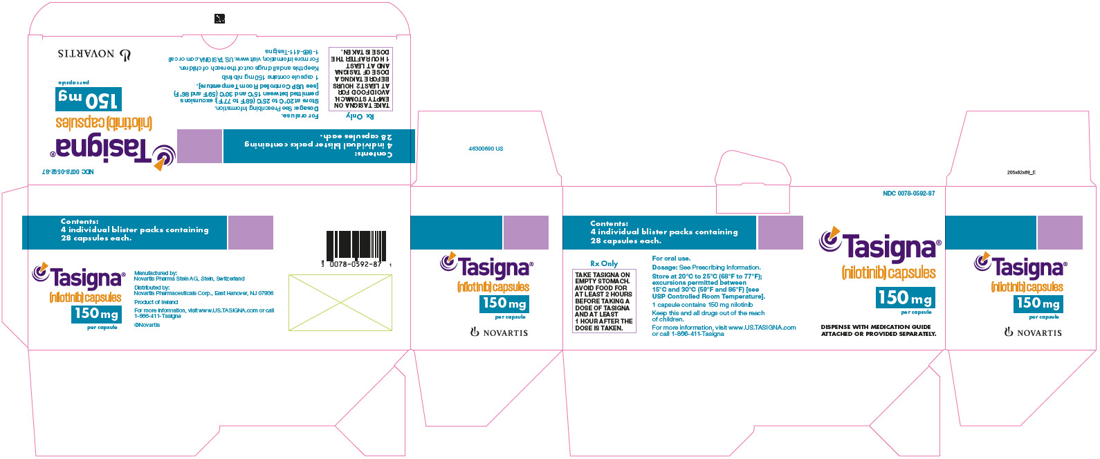 PRINCIPAL DISPLAY PANEL
								NDC 0078-0592-87
								Tasigna®
								(nilotinib) capsules
								150 mg per capsule
								DISPENSE WITH MEDICATION GUIDE ATTACHED OR PROVIDED SEPARATELY.
								NOVARTIS
							