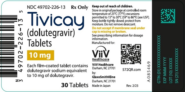 Tivicay 10 mg 30 count label