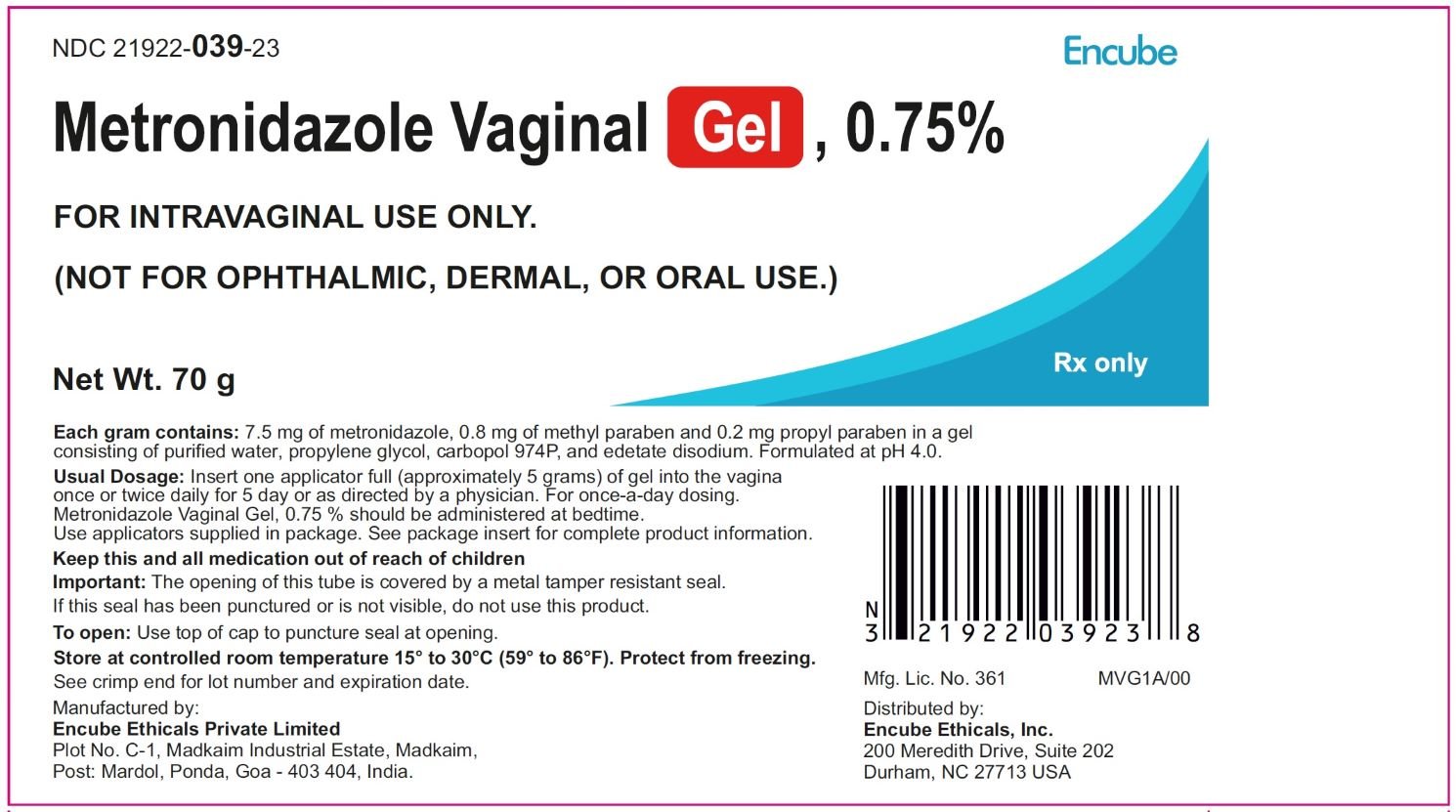 Metronidazole Vaginal Gel Package Insert
