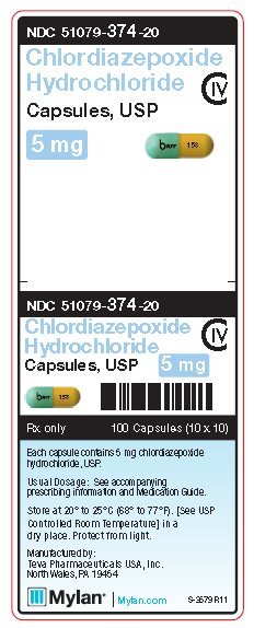 Chlordiazepoxide Hydrocloride 5 mg Capsules C-IV Unit Carton Label