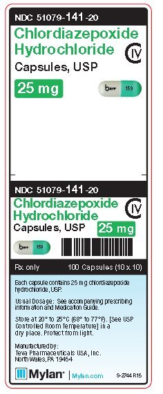 Chlordiazepoxide Hydrochloride 25 mg Capsules C-IV Unit Carton Label