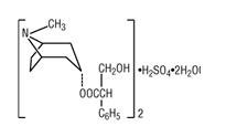 The following structure for Hyoscyamine sulfate is
(C17H23NO3)2•H2SO4•2H2O and the molecular weight is 712.85. Chemically, it is benzeneacetic acid, (a-(hydroxymethyl)-, 8- methyl-8-azabicyclo[3.2.1.]oct-3-yl ester, [3(S)- endo]-, sulfate (2:1).
