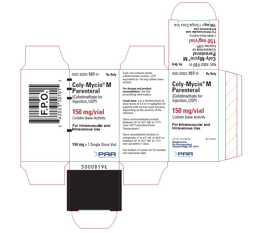 This is an image of Coly-Mycin® M Parenteral 150/vial Colistin Base Activity 150 X 1 Single Dose Vial Carton.