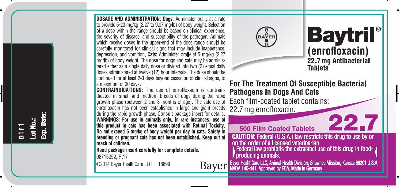 Baytril Film Coated Tablets 22.7mg 500 Tablets