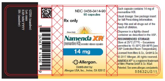 NDC 0456-3414-90
90 capsules
Rx only
Once-Daily
Namenda XR®
(memantine HCI) extended release capsules
14 mg
