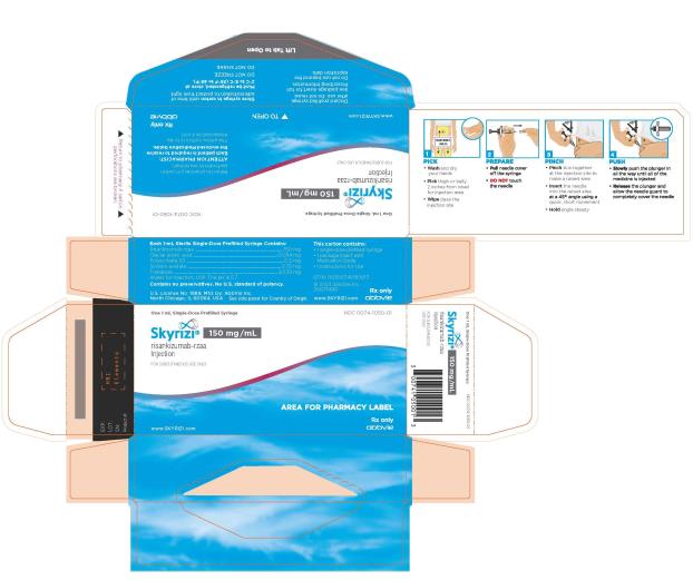 NDC 0074-1070-01 
1 x 2.4 mL Prefilled Cartridge
Skyrizi®
risankizumab-rzaa Injection 
(360 mg/2.4 mL)
150 mg/mL
FOR SUBCUTANEOUS USE ONLY 
Single Dose
SKYRIZI.com
Rx only
abbvie

