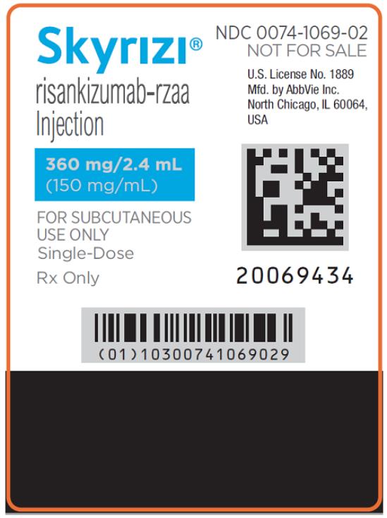 NDC 0074-1065-01 
1 x 1.2 mL Prefilled Cartridge
1 On-Body Injector
Skyrizi®
risankizumab-rzaa Injection 
(180 mg/1.2 mL)
150 mg/mL
FOR SUBCUTANEOUS USE ONLY 
Single Dose
SKYRIZI.com
Rx only
abbvie

