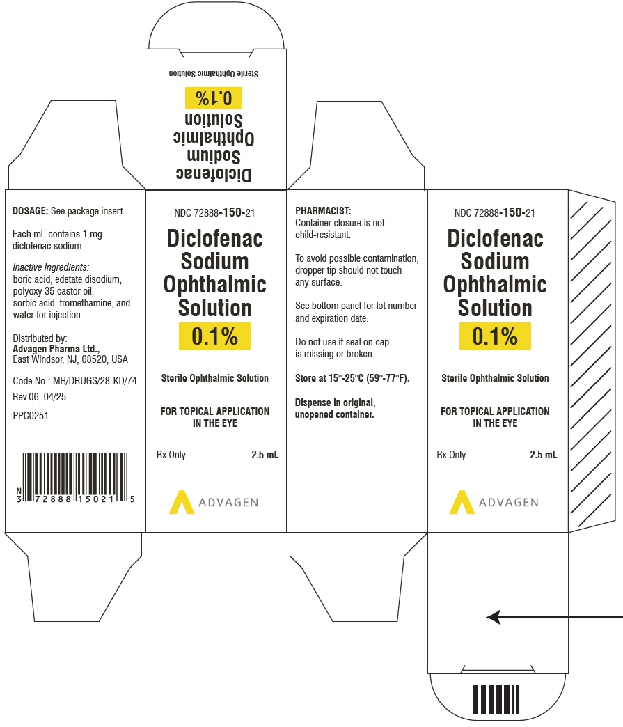 Diclofenac Sodium Ophthalmic 0.1% (1 mg/mL)- NDC 72888-150-21 - 2.5 mL Carton