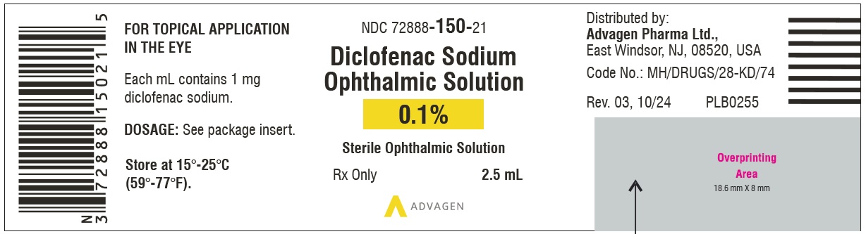 Diclofenac Sodium Ophthalmic 0.1% (1 mg/mL)- NDC 72888-150-21 - 2.5 mL Container label
