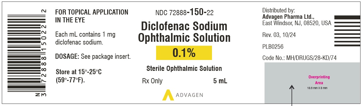 Diclofenac Sodium Ophthalmic 0.1% (1 mg/mL)- NDC 72888-150-22 - 5 mL Container label