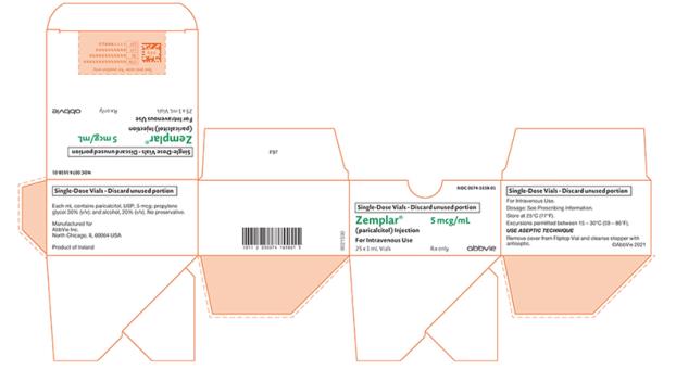 NDC 0074-1658-01
Single-Dose Vials-Discard unused portion
Zemplar®  5 mcg/mL
(paricalcitol) Injection
For Intravenous Use
25 x 1 Vials
Rx only
abbVie
