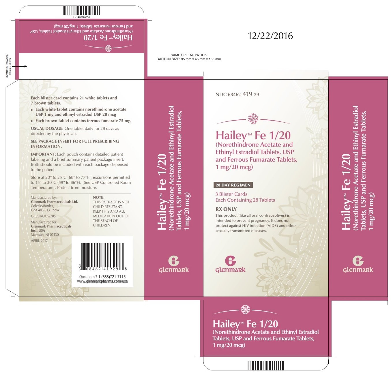 Hailey Fe 1/20 FDA prescribing information, side effects and uses