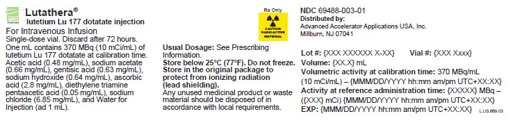 PRINCIPAL DISPLAY PANEL
							Lead Shielding
							Lutathera®
							lutetium Lu 177 dotatate injection
							For Intravenous Infusion
							Single-dose vial. Discard after 72 hours.
							Rx Only
							NDC 69488-003-01
							