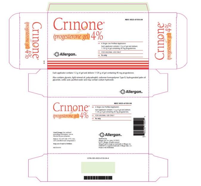 Crinone 
(progesterone gel) 4%
6 Single-Use Prefilled Applicators
NDC 0023-6150-04
