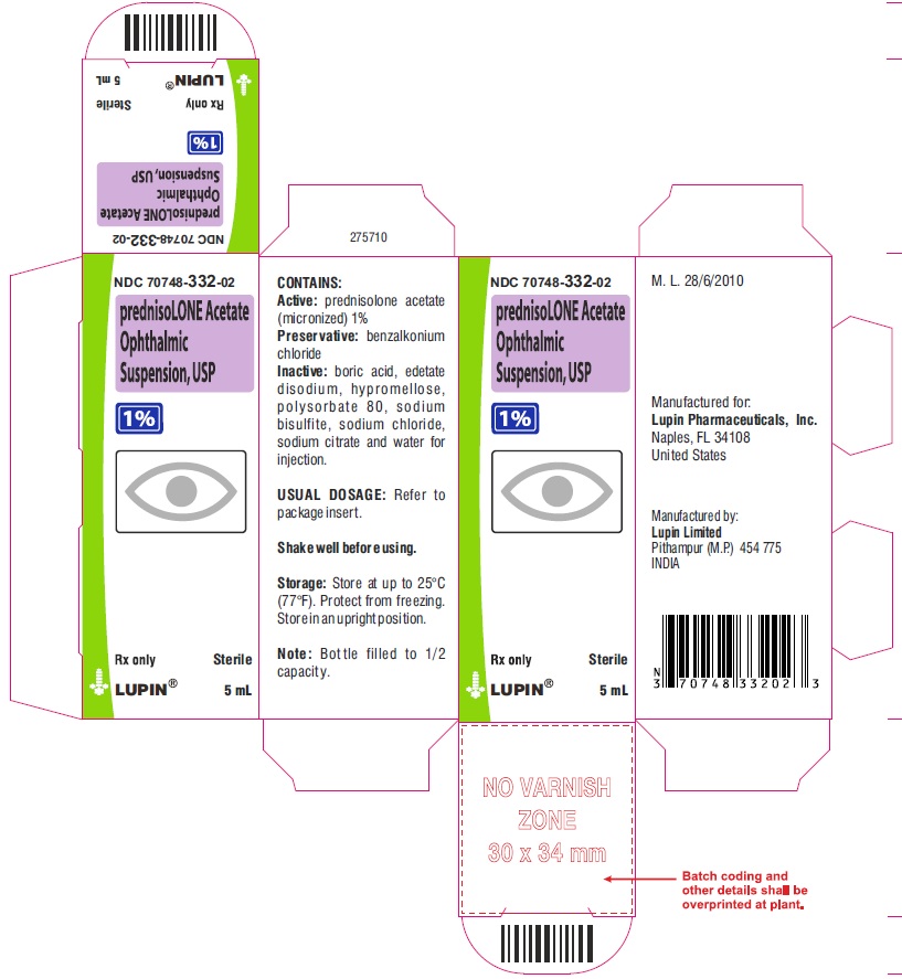 NDC 70748-332-02
Rx Only
Prednisolone Acetate Ophthalmic Suspension, USP 1%
Sterile
5 mL