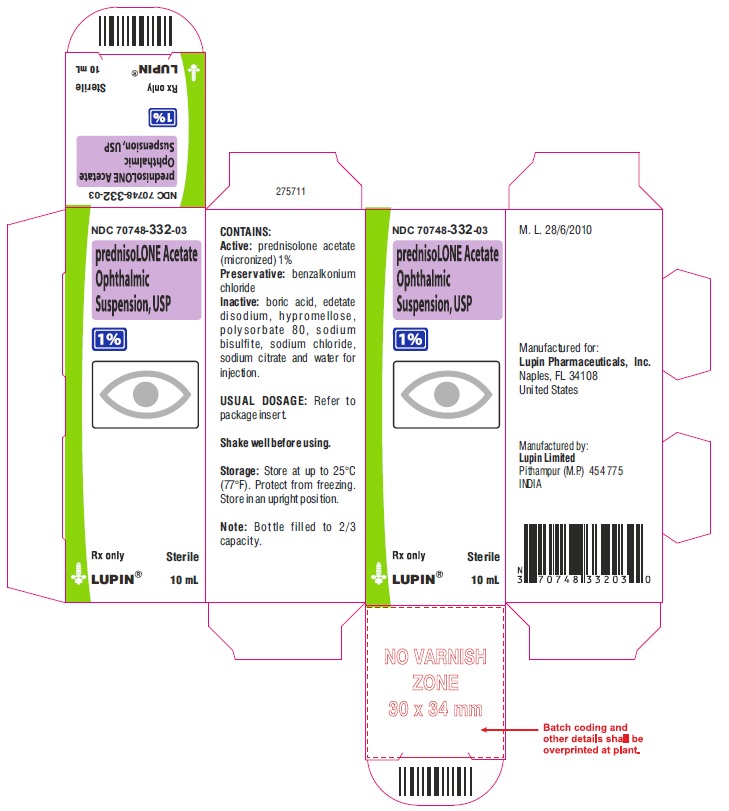 NDC 70748-332-03


Rx Only

Prednisolone Acetate Ophthalmic Suspension, USP 1%


Sterile


10 mL