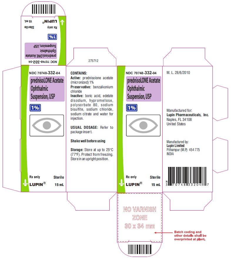 NDC 70748-332-04
Rx Only
Prednisolone Acetate Ophthalmic Suspension, USP 1%
Sterile
15 mL