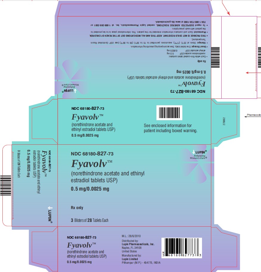Carton Label: 3 Blister of 28 Tablets Each - NDC 68180-827-73