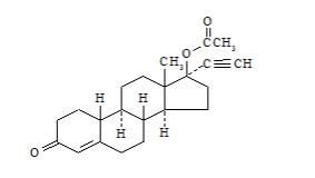 the structural formula is for The chemical name of norethindrone acetate is 19-Norpregn-4-en-20-yn-3-one, 17-(acetyloxy)-, (17a). The empirical formula of norethindrone acetate is C22H28O3.
