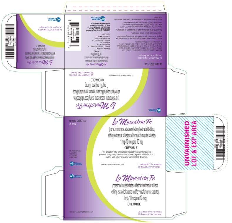 PRINCIPAL DISPLAY PANEL
NDC 0430-0537-50
Lo Minastrin Fe
1 mg/ 10 mcg and 10 mcg
Chewable
5 blister cards of 28 tablets each
Rx Only
