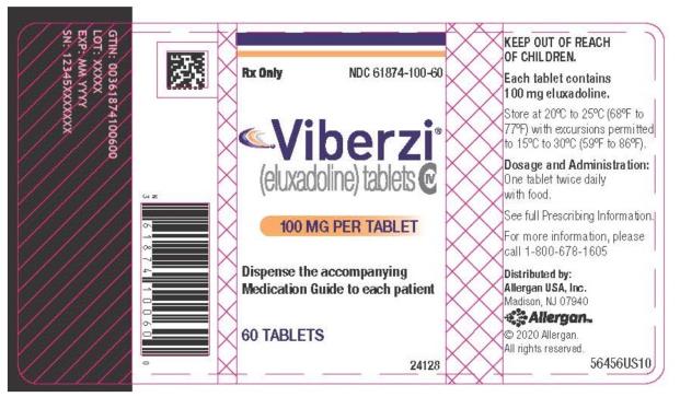 PRINCIPAL DISPLAY PANEL
NDC 61874-100-60
Viberzi
(eluxadoline) tablets
100 MG PER TABLET
60 TABLETS
Rx Only
