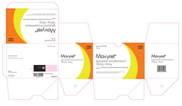 PRINCIPAL DISPLAY PANEL
NDC 0074-2625-28
Rx only
4-WEEK SUPPLY
Mavyret®
(glecaprevir and pibrentasvir)
100mg / 40mg
Each tablet contains glecaprevir and pibrentasvir 100mg / 40mg
