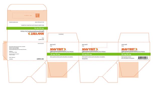 PRINCIPAL DISPLAY PANEL
NDC 0074-2600-28
Rx only
MAVYRET®
(glecaprevir/pibrentasivir) Oral Pellets
50 mg/20 mg
Each packet contains pink and yellow oral pellets.
Keep out of reach of children.
Store at or below 30°C (86°F). 
Recommended Dosage: See Prescribing Information.
AbbVie Inc.
North Chicago, IL 60044
See side of carton for Customs Country of Origin.
©2021 AbbVie Inc.
abbvie
