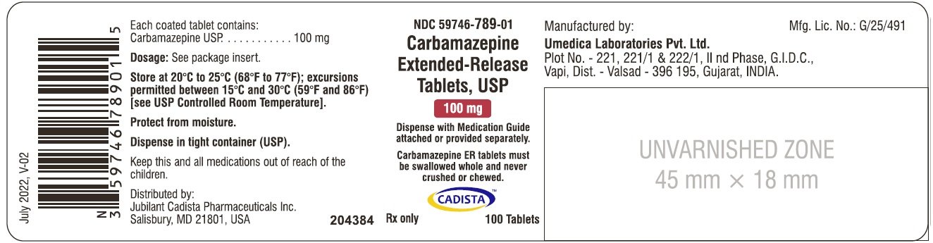Carbamazepine Extended-Release Tablets USP, 100 mg - NDC 59746-789-01 - 100's Bottle Label