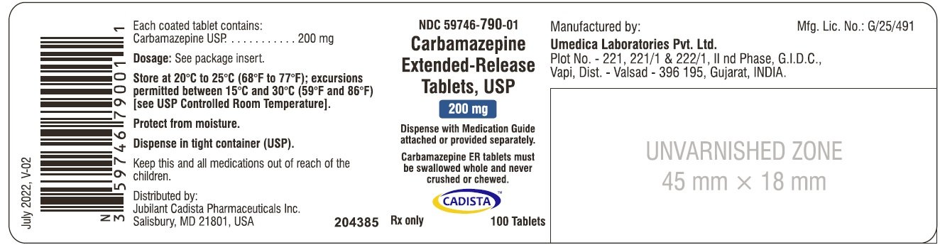 Carbamazepine Extended-Release Tablets USP, 200 mg - NDC 59746-790-01 - 100's Bottle Label