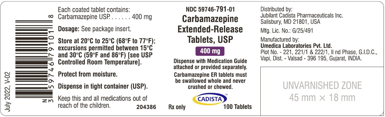 Carbamazepine Extended-Release Tablets USP, 400 mg- NDC 59746-791-01 - 100's Bottle Label