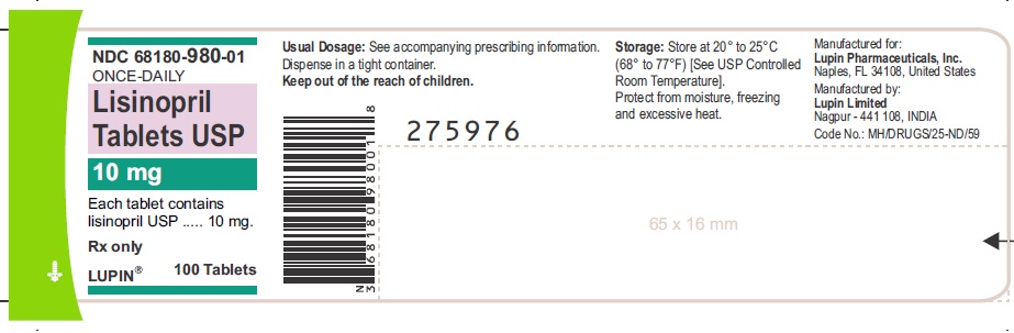 LISINOPRIL TABLETS USP
Rx Only
10 mg
NDC 68180-514-01
100 Tablets