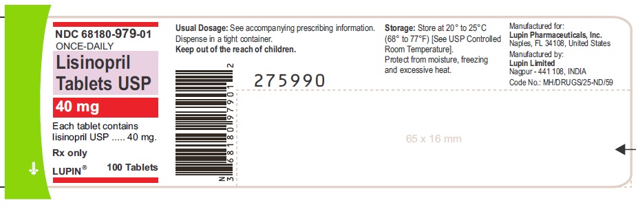 LISINOPRIL TABLETS USP
Rx Only
40 mg
NDC 68180-979-01
100 Tablets