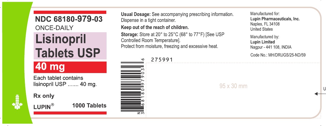LISINOPRIL TABLETS USP
Rx Only
40 mg
NDC 68180-979-03
1000 Tablets