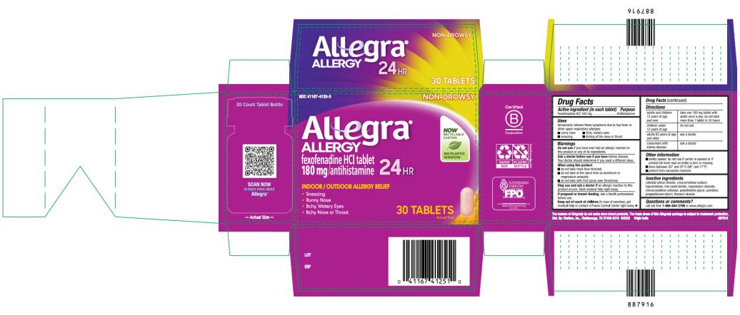 NDC 41167-4120-3
Allegra
ALLERGY
180 mg/ antihistamine
24 HR
30 TABLETS
