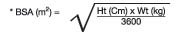 Body surface area equation.