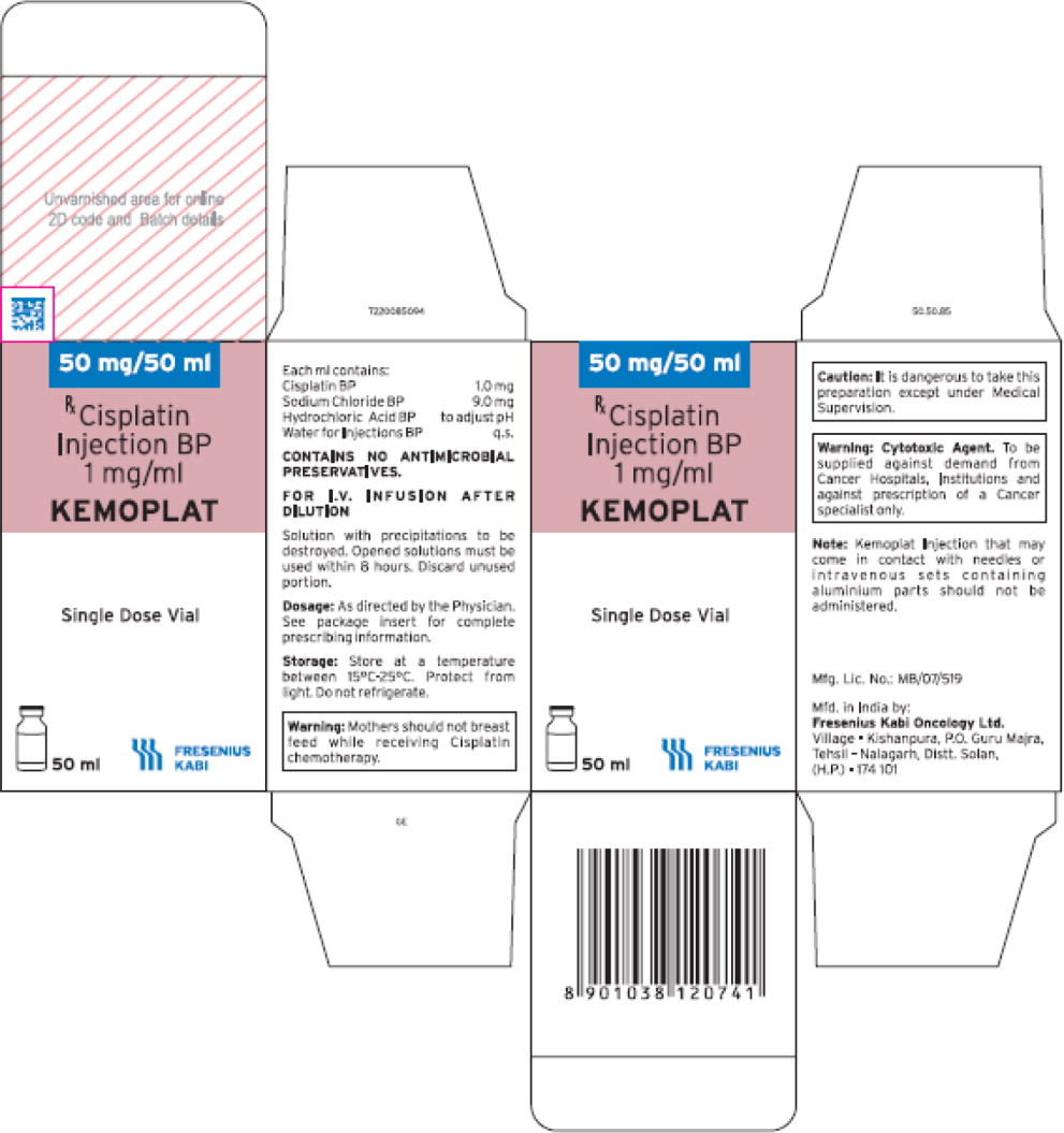 PACKAGE LABEL – PRINCIPAL DISPLAY PANEL – Cisplatin Injection 50 mL Carton Panel
