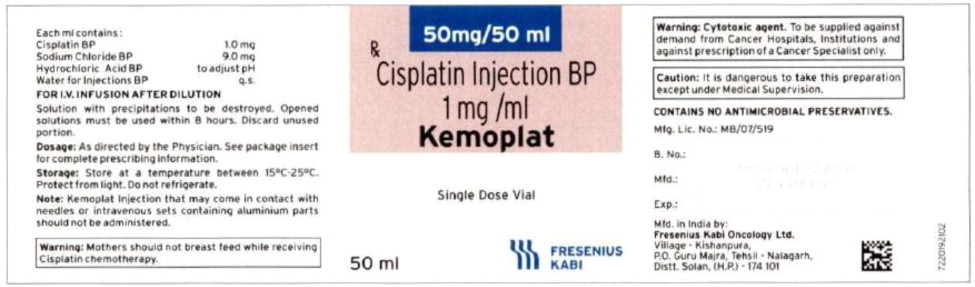 PACKAGE LABEL – PRINCIPAL DISPLAY PANEL – Cisplatin Injection 50 mL Vial Label
