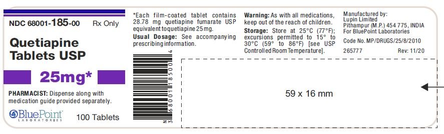 Quetiapine Tablets USP 25mg, NDC 68001-185-00, 100 Tablets - Pithampur