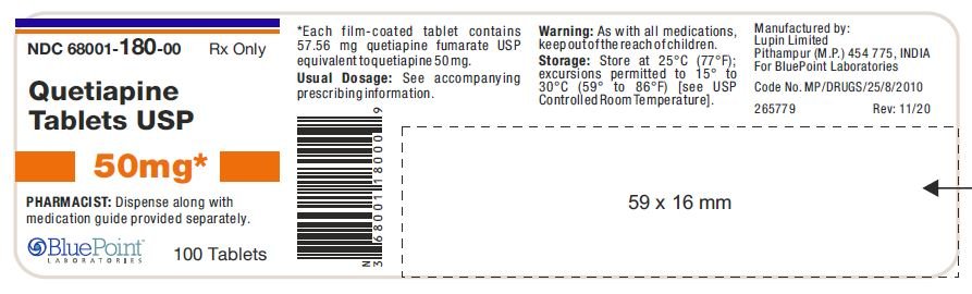 Quetiapine Tablets USP, 50mg, NDC 68001-180-00, 100 Tablets - Pithampur