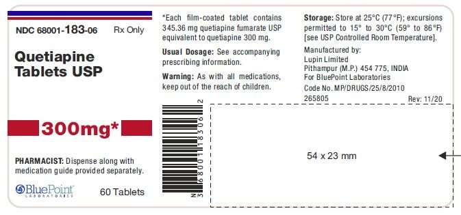 Quetiapine Tablets 300mg 60 Tablets, NDC 68001-183-06, Pithampur