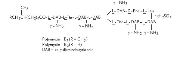 Polymyxin B Sulfate, the sulfate salt of polymyxin B1 and B2 (Structural formula)